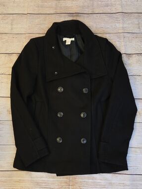 H&M Black Double-Breasted‎ Peacoat